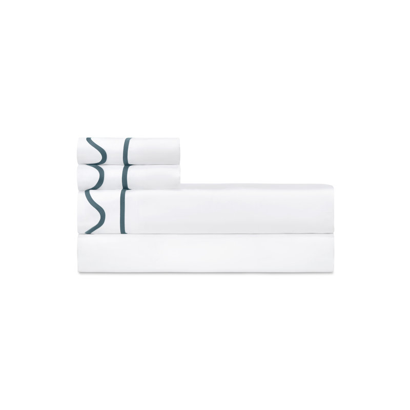 Amalfi Sateen Sheet Set, White/Teal, California King Sheet Set