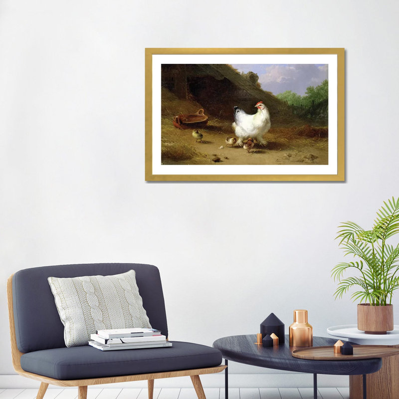 «A Hen with Her Chicks» par Theo van Rysselberghe - impression d'art graphique, Blanc, H 24 po x l 32 po x P 1 po