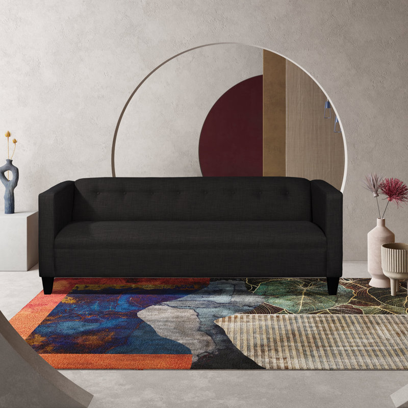 Adallard Upholstered 80'' Sofa, Black Cotton Blend