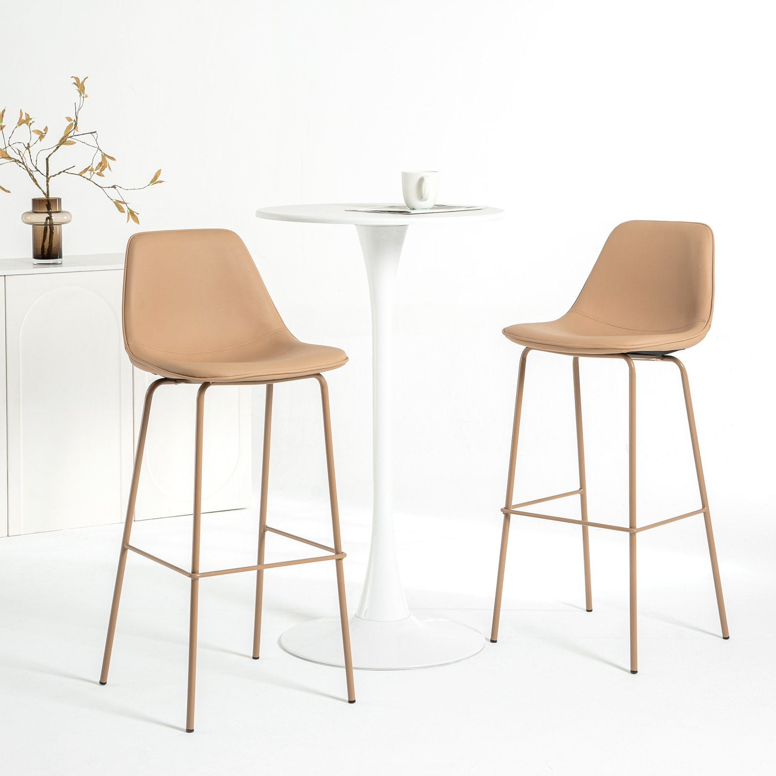 Kavi Bar and Counter Stool, Bar Stool (30" Seat Height), Taupe Faux Leather