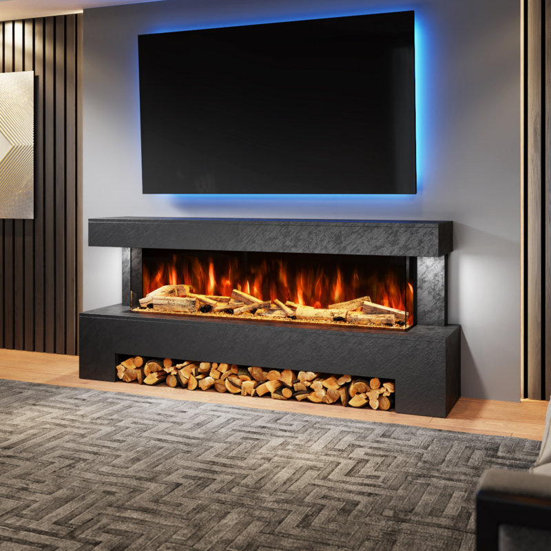 Angelo Freestanding Electric Fireplace Suite – 1500mm 3-sided Led Electric Fire with Panoramic Flame | Remote & App Control | Led Side Lights