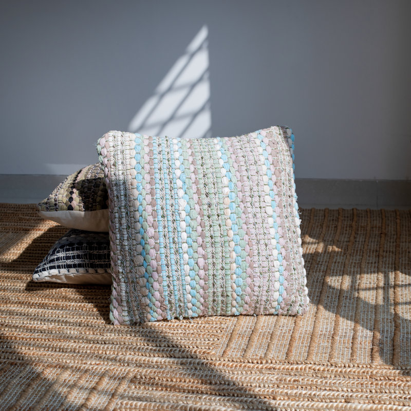Verdant Green and Blue Textured Weave Square Throw Pillow