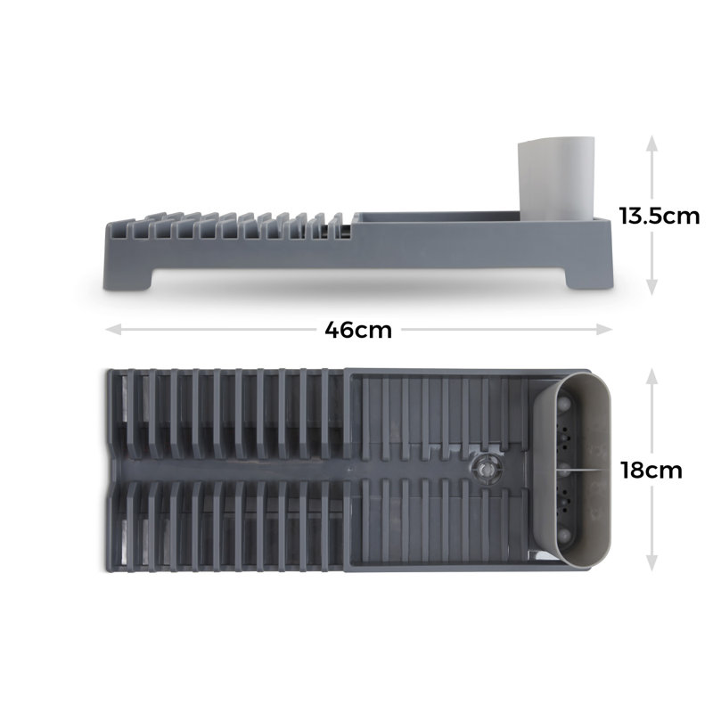 Tower T814001GRY Plastic Dish Drying Rack with Removable Cutlery Holder, Drainage Spout, Sloping Base, Grey
