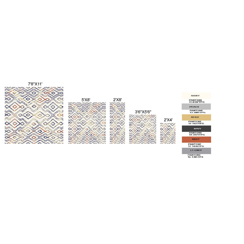 Tapis ivoire / rouge / bleu Howey, Rectangle 3 pi 6 po x 5 pi 6 po