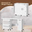 Table pliante pour machine à coudre avec tablettes de rangement et tiroir coulissant, bureau latéral roulant avec roues verrouillables, station de bricolage pour machine à coudre pour la maison, chambre à coucher, blanc