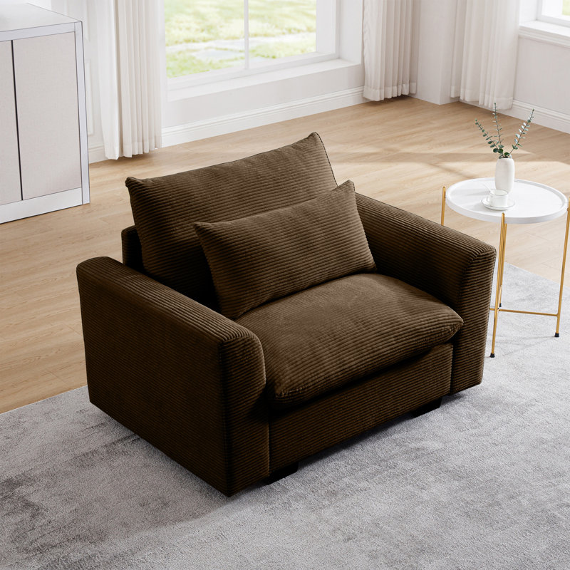Fauteuil d'appoint à siège profond Karaka Corduroy, Velours côtelé brun