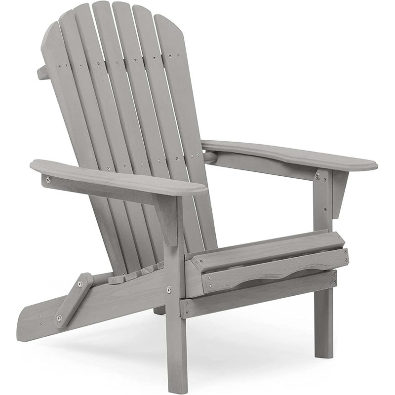Solid Cedar Wood Folding Adirondack Chairs Set Of 2 For Patio, Garden, And Backyard Comfortable Seating, Gray