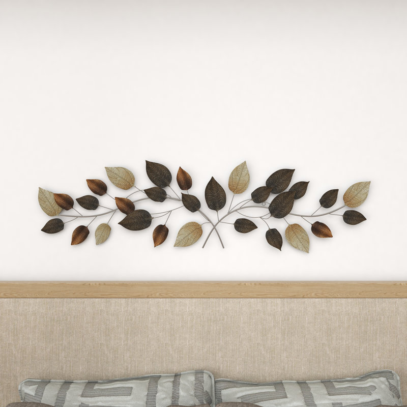 Décoration murale longue feuille de métal bronze texturé avec plusieurs abat-jours