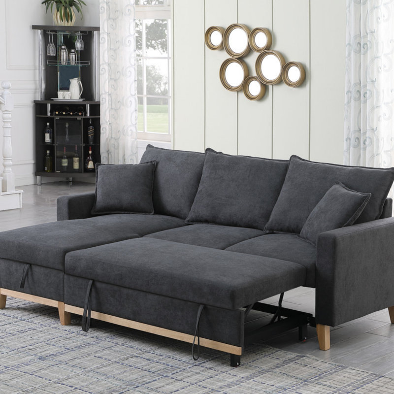 Canapé-lit modulaire réversible tissé 84,25 po gris foncé avec méridienne de rangement