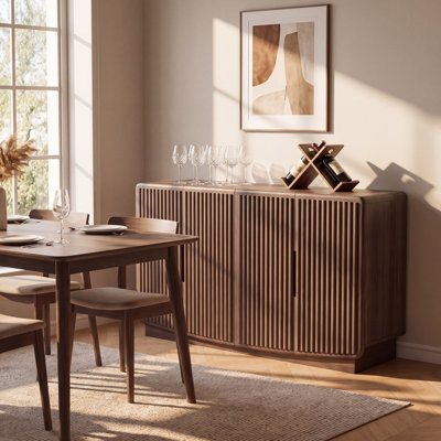 55" Modern Fluted Sideboard Buffet Cabinet, 4-Door Wooden Storage Credenza with Adjustable Shelves for Living Room