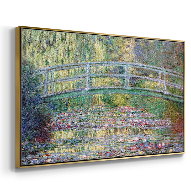 Le pont japonais (l'eau encadrée sur toile), H 25 po x l 37 po x P 2 po, Or