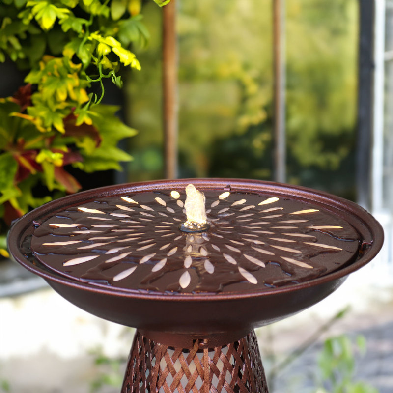 Brown Metal Crosshatch Bird Bath Fountain with LED Lights
