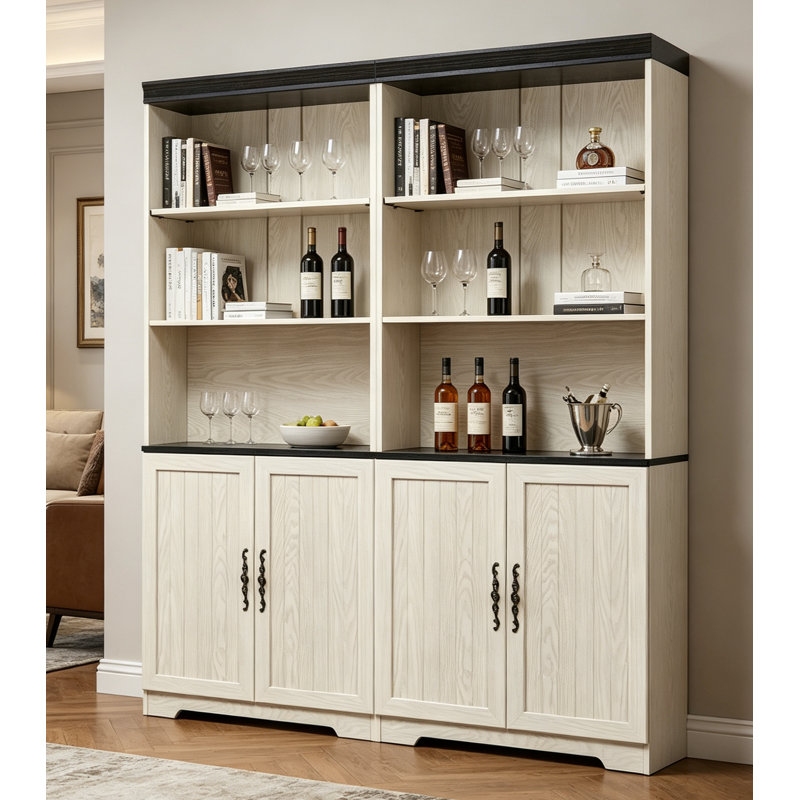 Freely Combine Set Of 2 PCS Tall Storage Bookcase, Height Adjustable Open Shelves, Anti-Tip Sturdy Wine Storage MDF Display Bookshelf