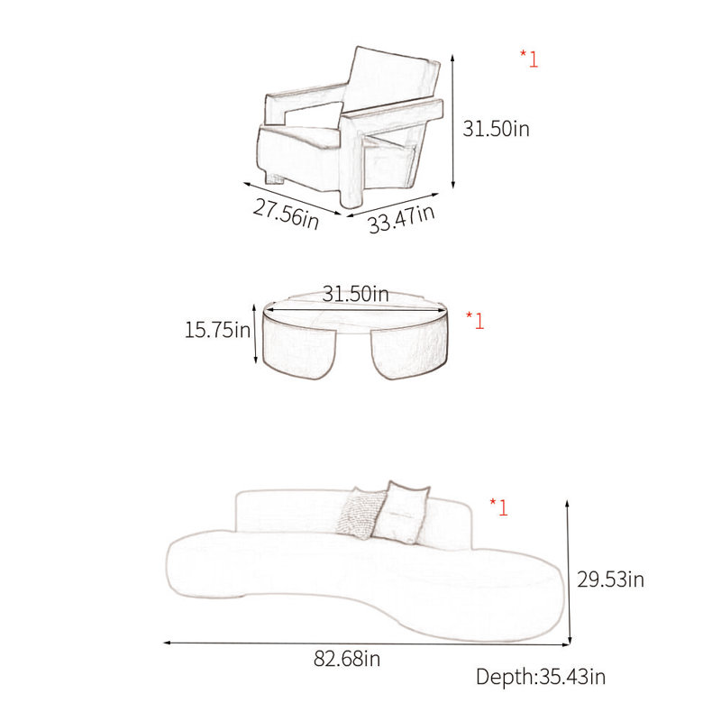ins wind arc sofa coffee table combination