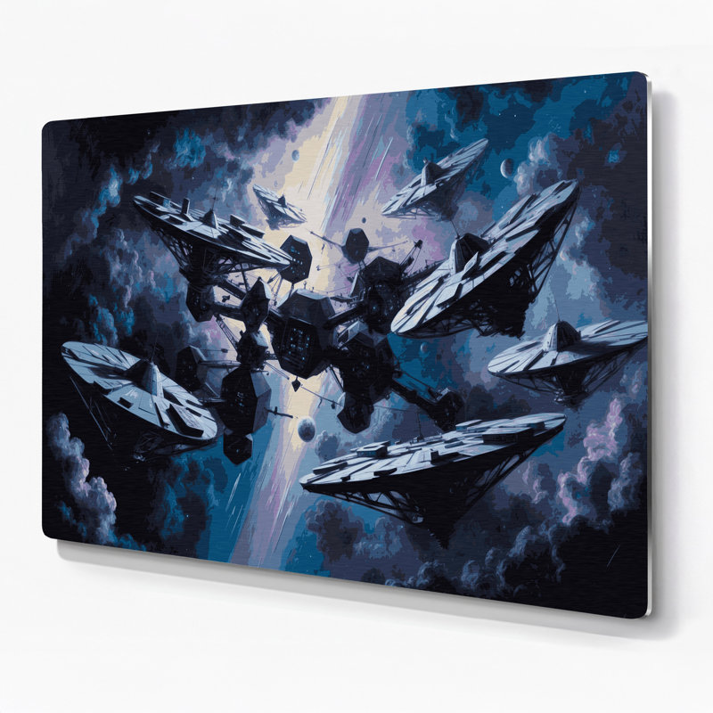 «Space Space station silhouettes», art mural en métal gris