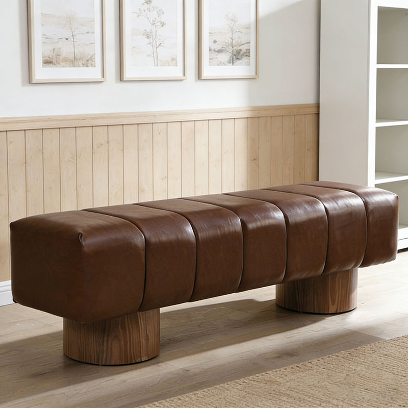 Banc de salle à manger rembourré, L 64 po, Polyuréthane brun