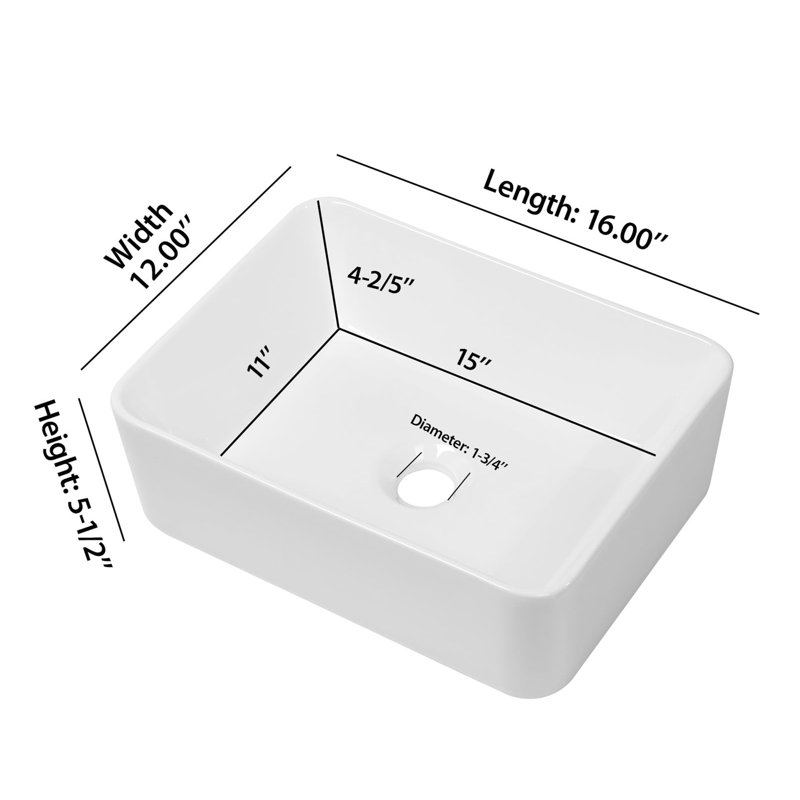 Vessel Sink Rectangular 16"x12" Rectangle Bathroom Sink
