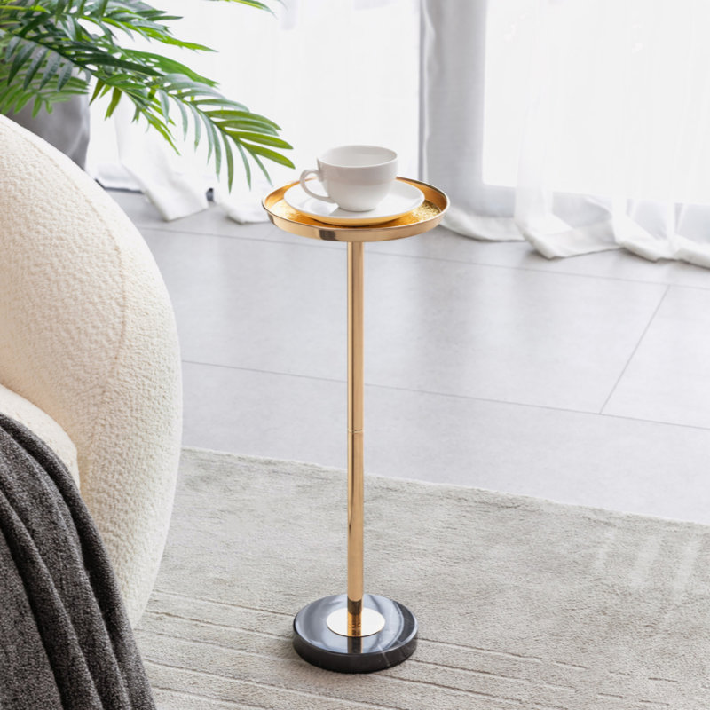 Adjustable Side Table, Small Tea Martini Table, Gold, Natural Marble Decorative Pedestal End Table For Display And Storage