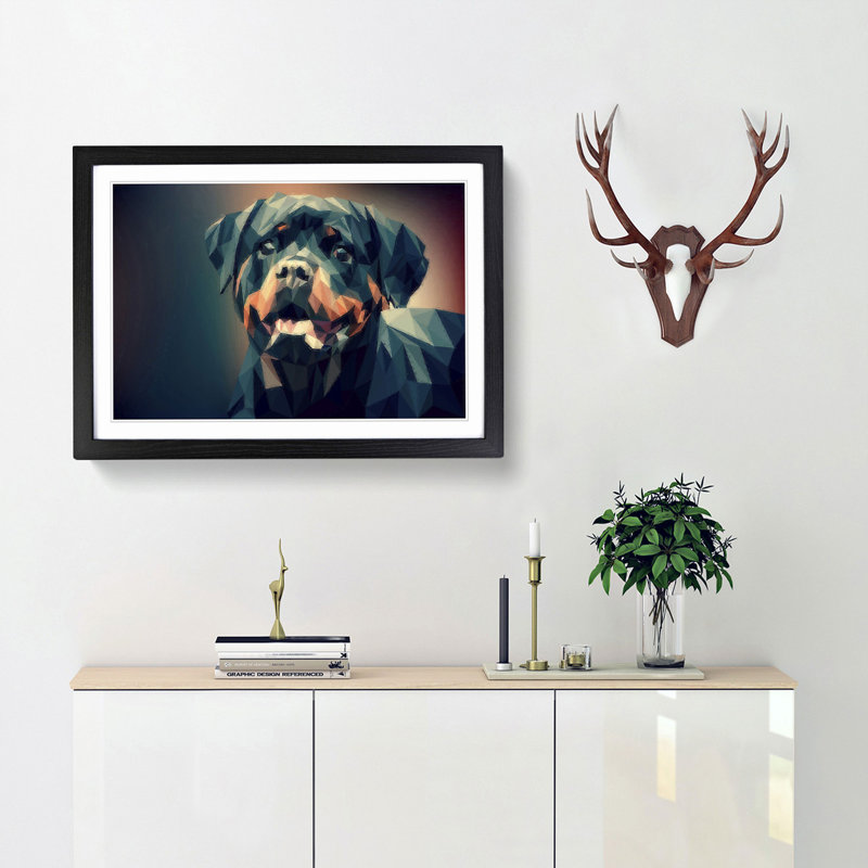 Geometric Rottweiler Dog in Abstract - Framed Print, 48cm H x 65cm W x 2cm D, Black Framed