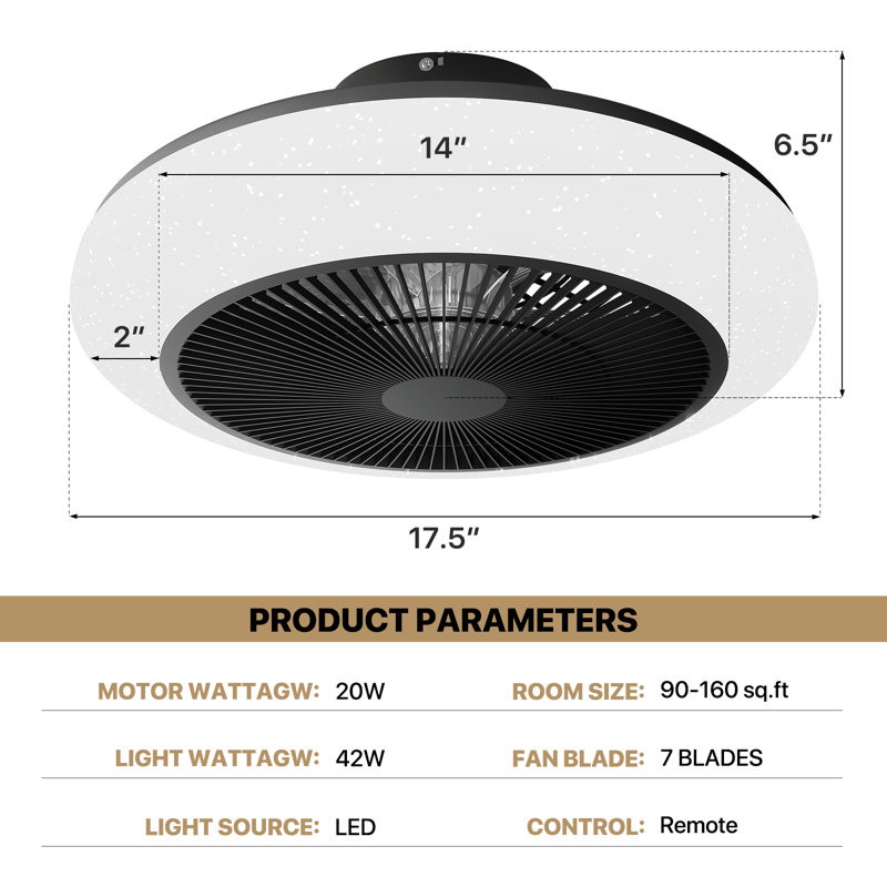 18" Low Profile Ceiling Fan with 3 Color LED, Flush Mount Reversible Ceiling Fan with Remote Control, Black