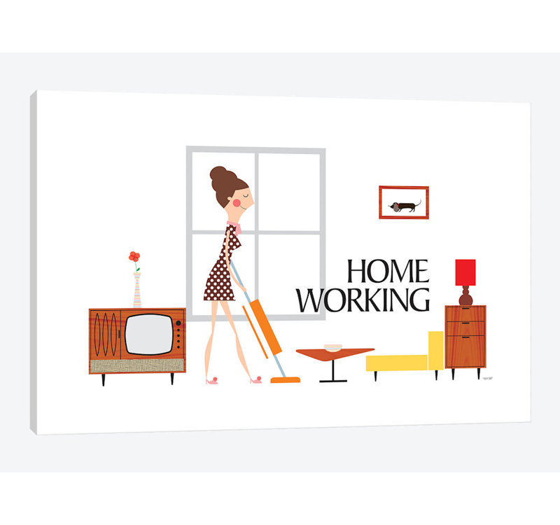 « home working », impression sur toile, H 26 po x l 40 po x P 1,5 po, Toile tendue