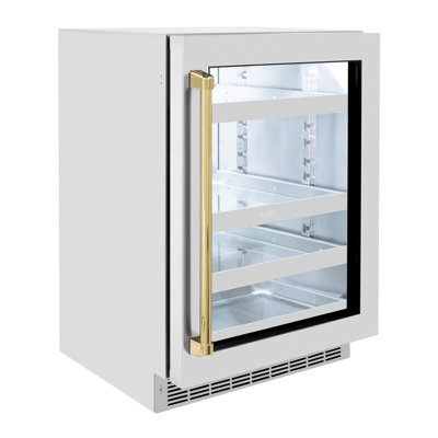 ZLINE 24 In. Touchstone Beverage Fridge w/ Stainless Steel Glass Door and Polished Gold Handle -  RBSOZ-GS-24-G