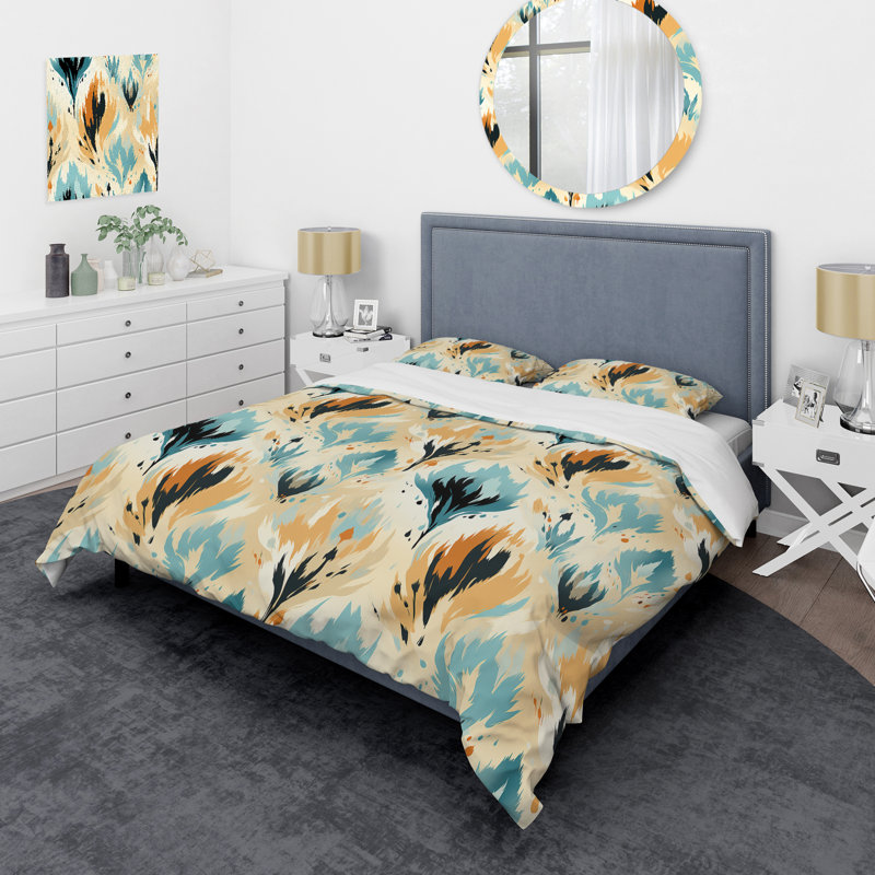Ensemble de housse de couette Ikat Serenity - jaune et bleu naturel, Housse de couette simple + 1 taie décorative stan