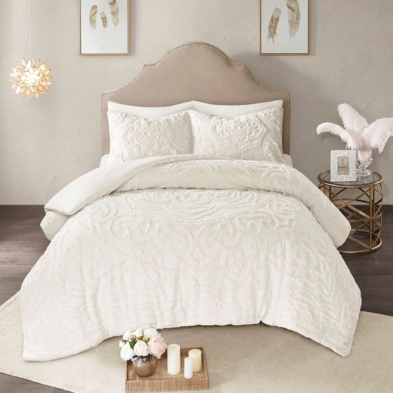 Housse de couette en coton chenille à médaillon très grand / très grand - Matériau, literie de style chic 100% douce et chaude, toutes saisons