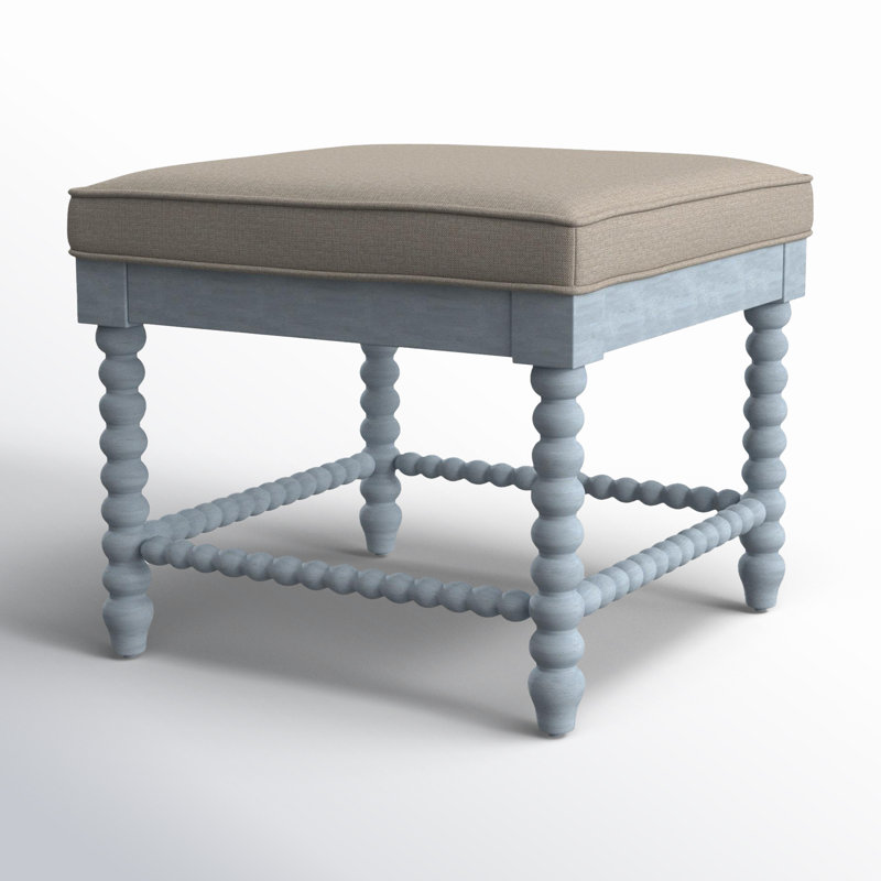 Lind Island Upholstered Bench, Sunbrella Beige Stripe; 6204-74, Frost White Finish