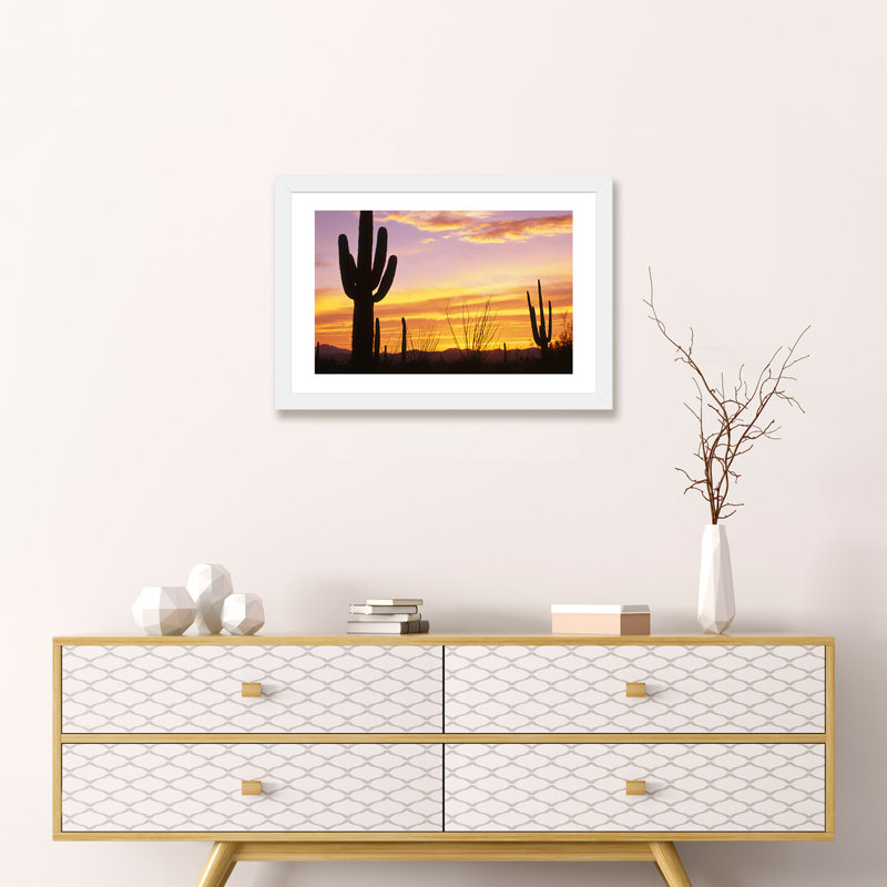 Coucher de soleil, parc national de Cactus Saguaro, AZ - reproduction de photo, H 16 po x l 24 po x P 1 po
