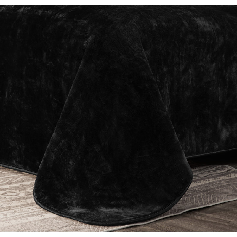 King Black Knitted Faux Mink Reversible Blanket