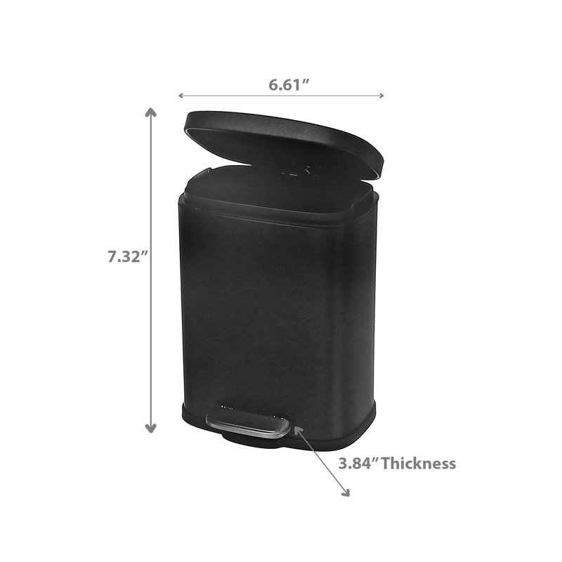 Poubelle rectangulaire en métal 3L, Noir, noir, noir, noir