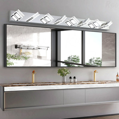 Éclairage pour meuble-lavabo 52 po - 8 lumières DEL en métal chromé, abat-jour carrés en acrylique, fixation murale moderne sur miroir