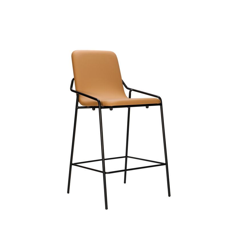 Tabouret de bar et de comptoir Dupont, Cuir brun clair / cadre noir, Tabouret de bar (siège d'une hauteur de 26 po)