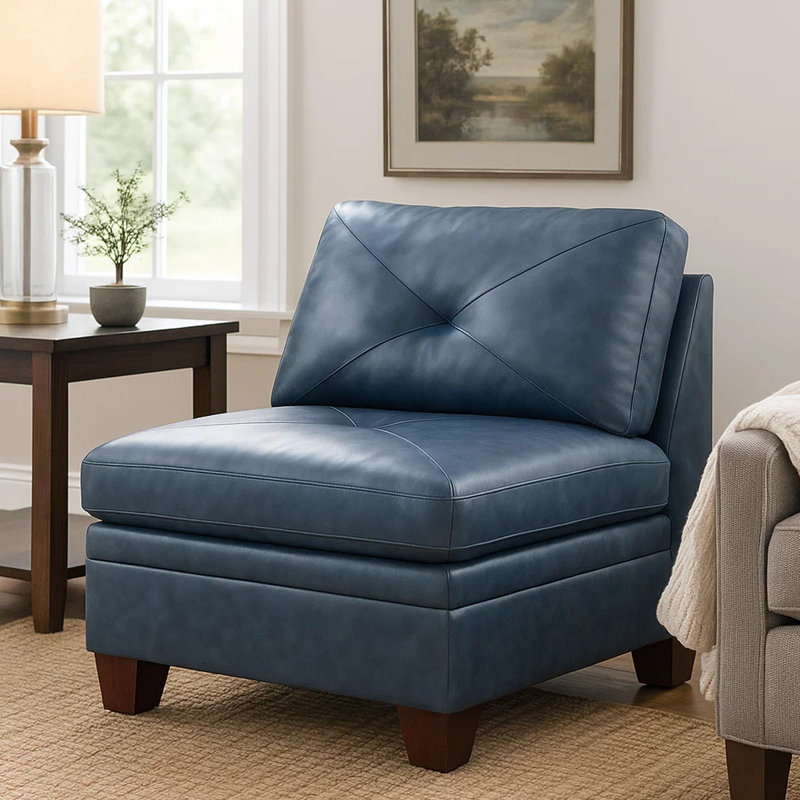 Callayyi Upholstered Slipper Chair, Blue Faux Leather