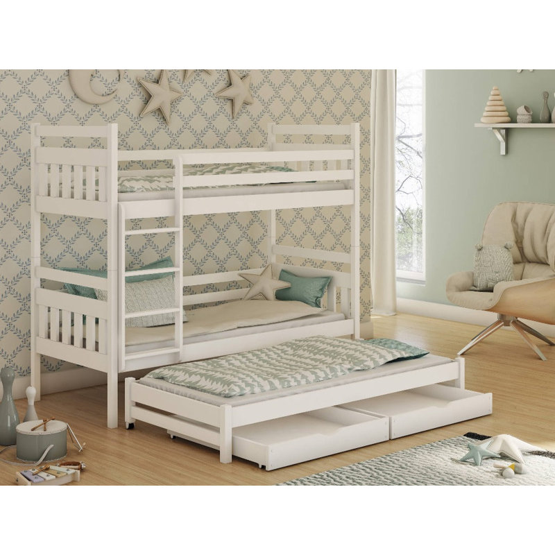 Garbo Bunk Bed with Storage Included with Built-in Ladder Included with Trundle Included, White