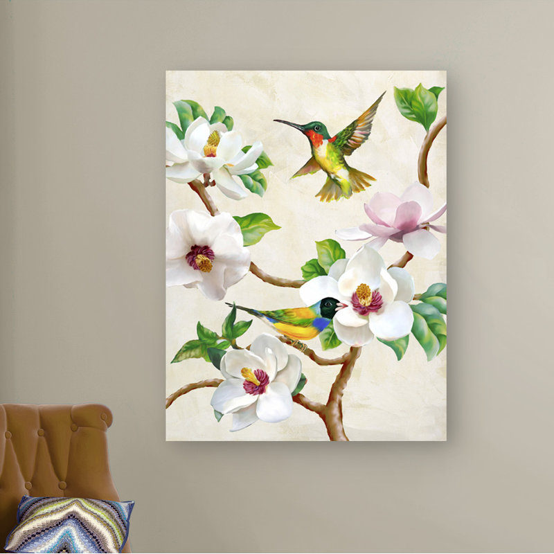 Magnolia And Birds by Terry Wang - Wrapped Canvas Painting, 80cm H x 60cm W x 4cm D