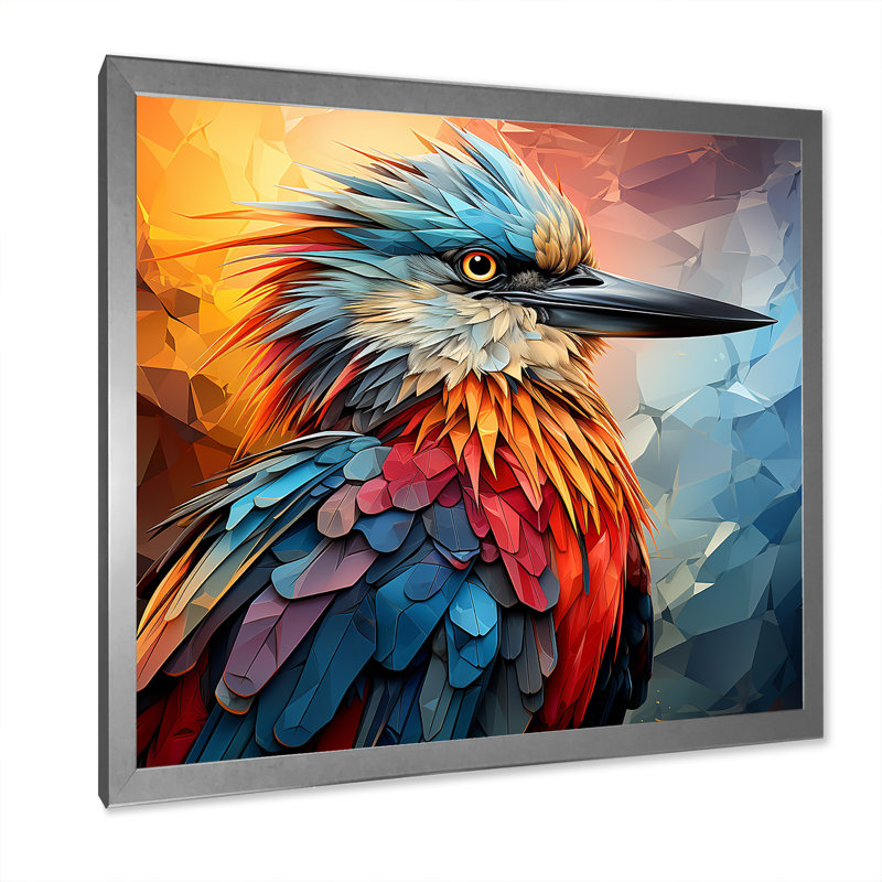 «Bird Cubist Skies I» sur toile, Cadre simple argenté, H 16 po x l 16 po x P 1 po