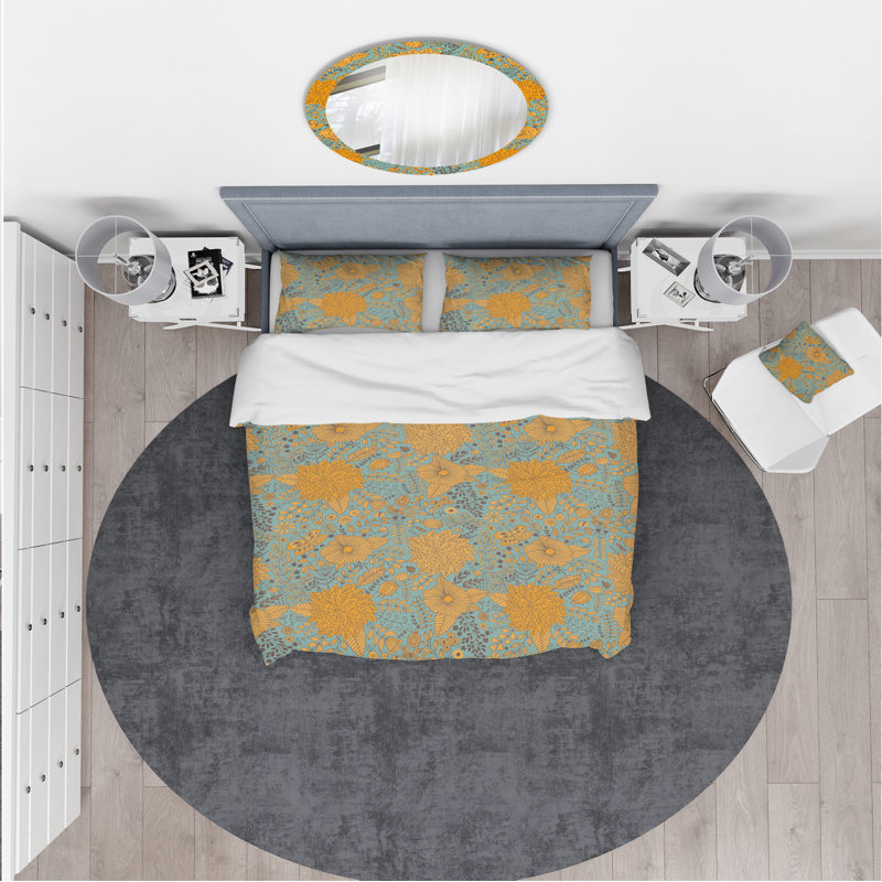 Ensemble de housse de couette en microfibre orange / bleu, Housse de couette très grand + 2 taies décoratives