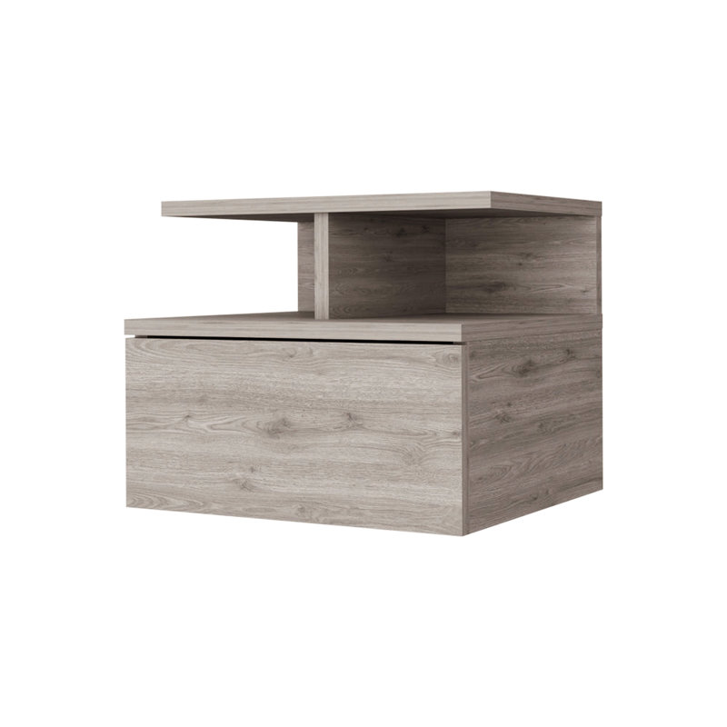 Table de chevet de chambre à coucher grise avec 2 tablettes pour un rangement spacieux et pratique avec tiroir flottant