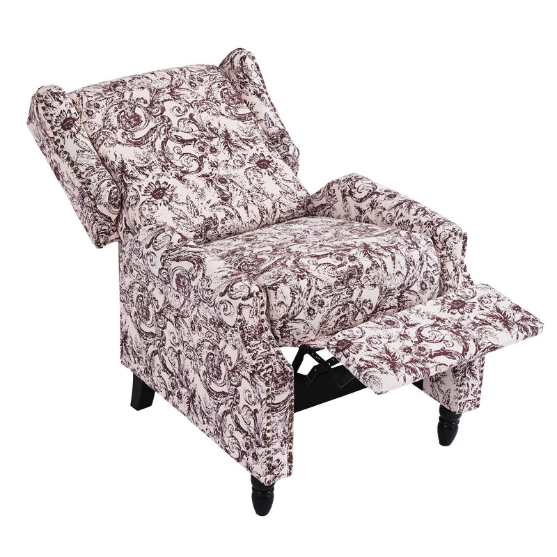 Ameiah 74 cm W Upholstered Wing Back Manual Push Back Recliner with Naihead Trims, Rococo Plum Chenille