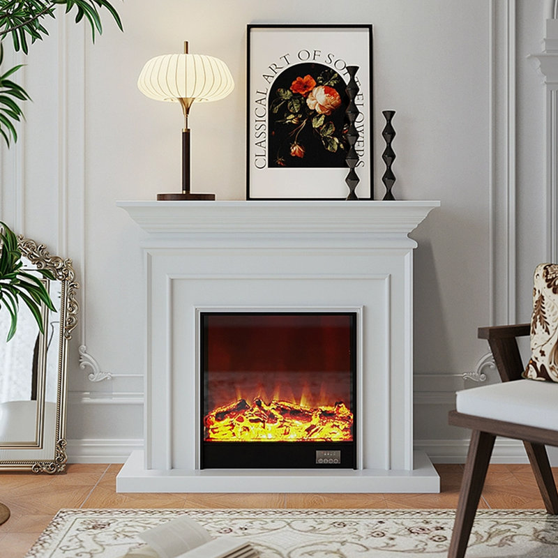 White Solid Wood Freestanding Fireplace