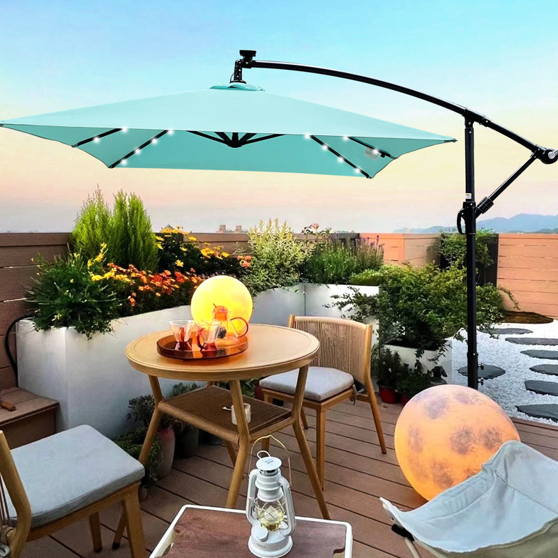 Parasol rectangulaire 2x3m à DEL solaires - Économie d'énergie, ventilation intégrée, pour terrasse, jardin, piscine, 26 DEL, espace extérieur
