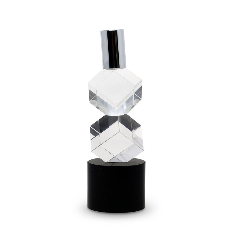 Bougeoir en cristal diagonal H 7,5 po, H 11,25 po x l 2,5 po x P 2,5 po