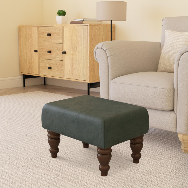 Large Footstools Wood Turned Leg , Mahogany, Bottle Green, Italian Leather