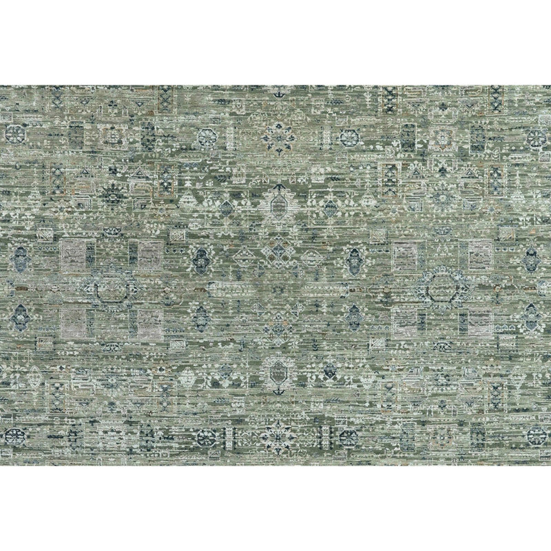 Hand Knotted Area Rug in Olive, Rectangle 5' x 8'