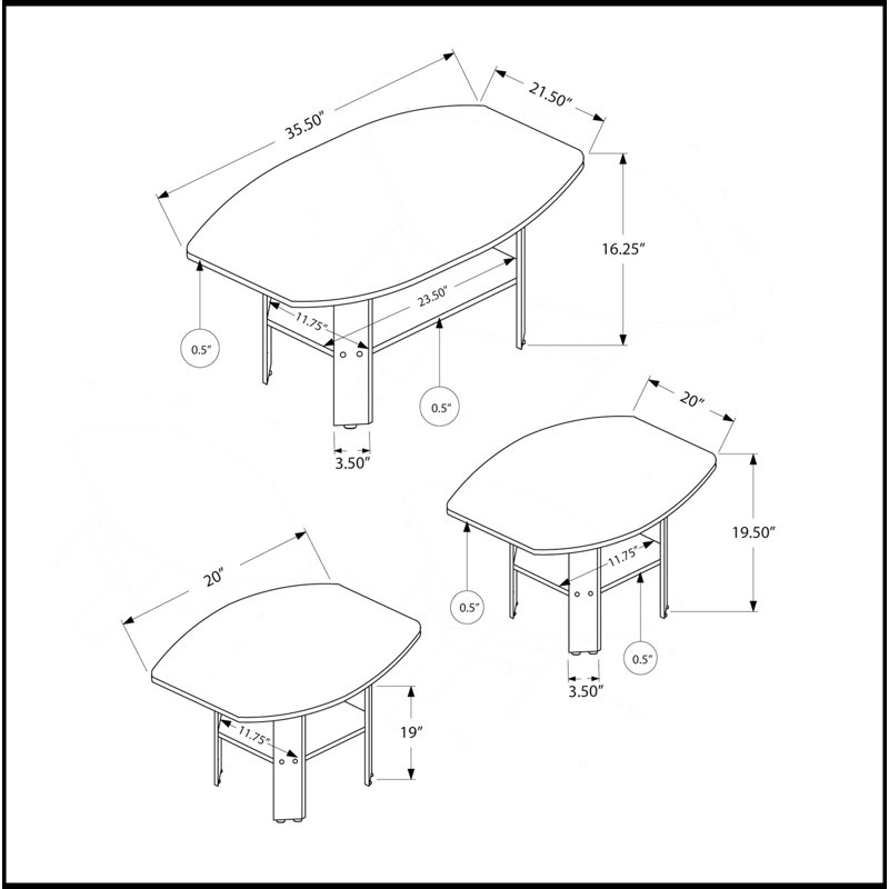 Table Set, 3Pcs Set, Coffee, End, Side, Accent, Living Room, Walnut Laminate, Transitional