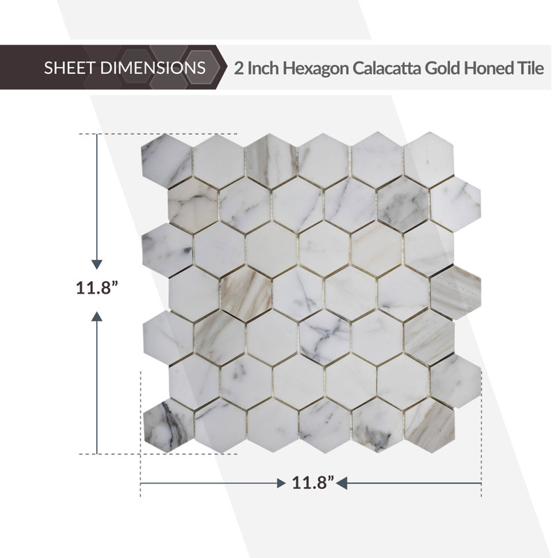 11.8" x 11.8" Natural Stone Honeycomb Mosaic Wall & Floor Tile, Calacatta Gold