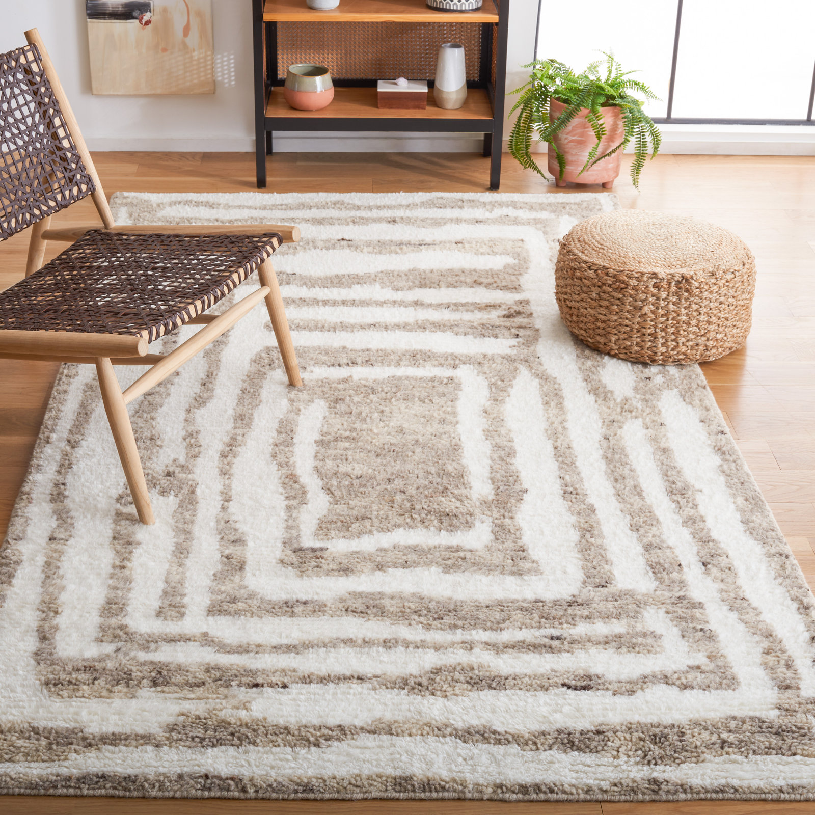 Sandia Handmade Wool Ivory/Light Brown Rug, Rectangle 4' x 6'