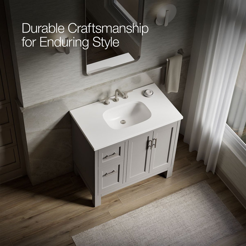 Quo 47'' Wall Mounted Single Bathroom Vanity with Solid Wood Top, Mohair Gray